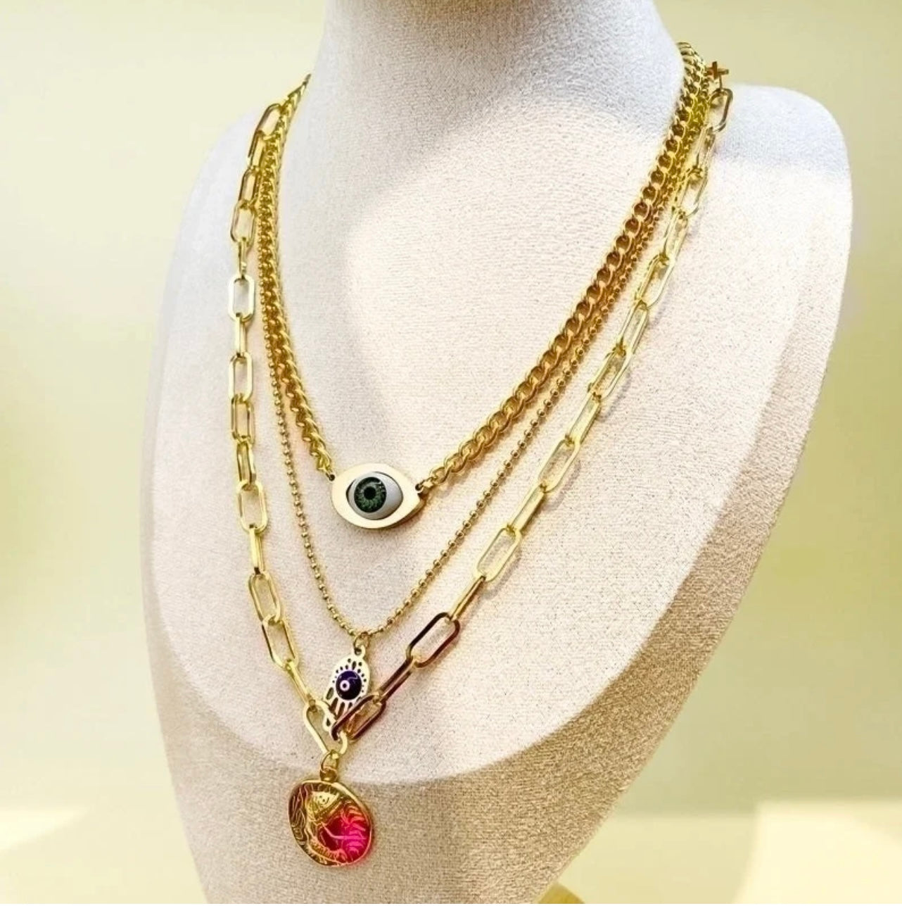 DEVIL'S EYE HAND PALM LAYERED NECKLACES
