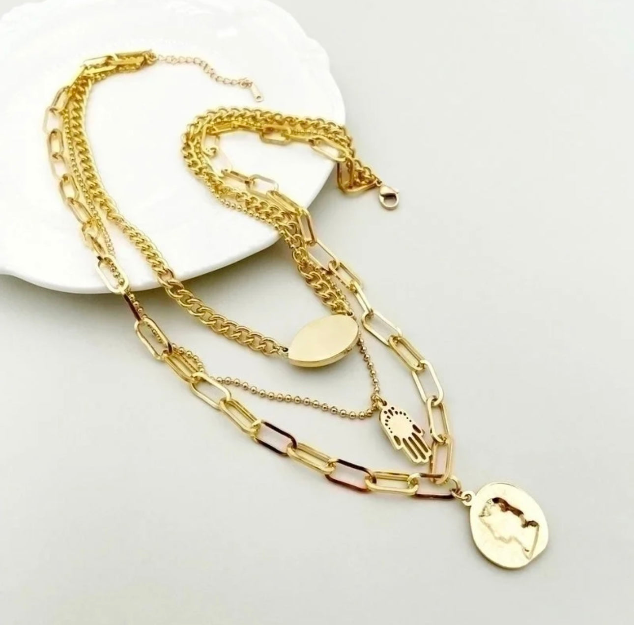 DEVIL'S EYE HAND PALM LAYERED NECKLACES