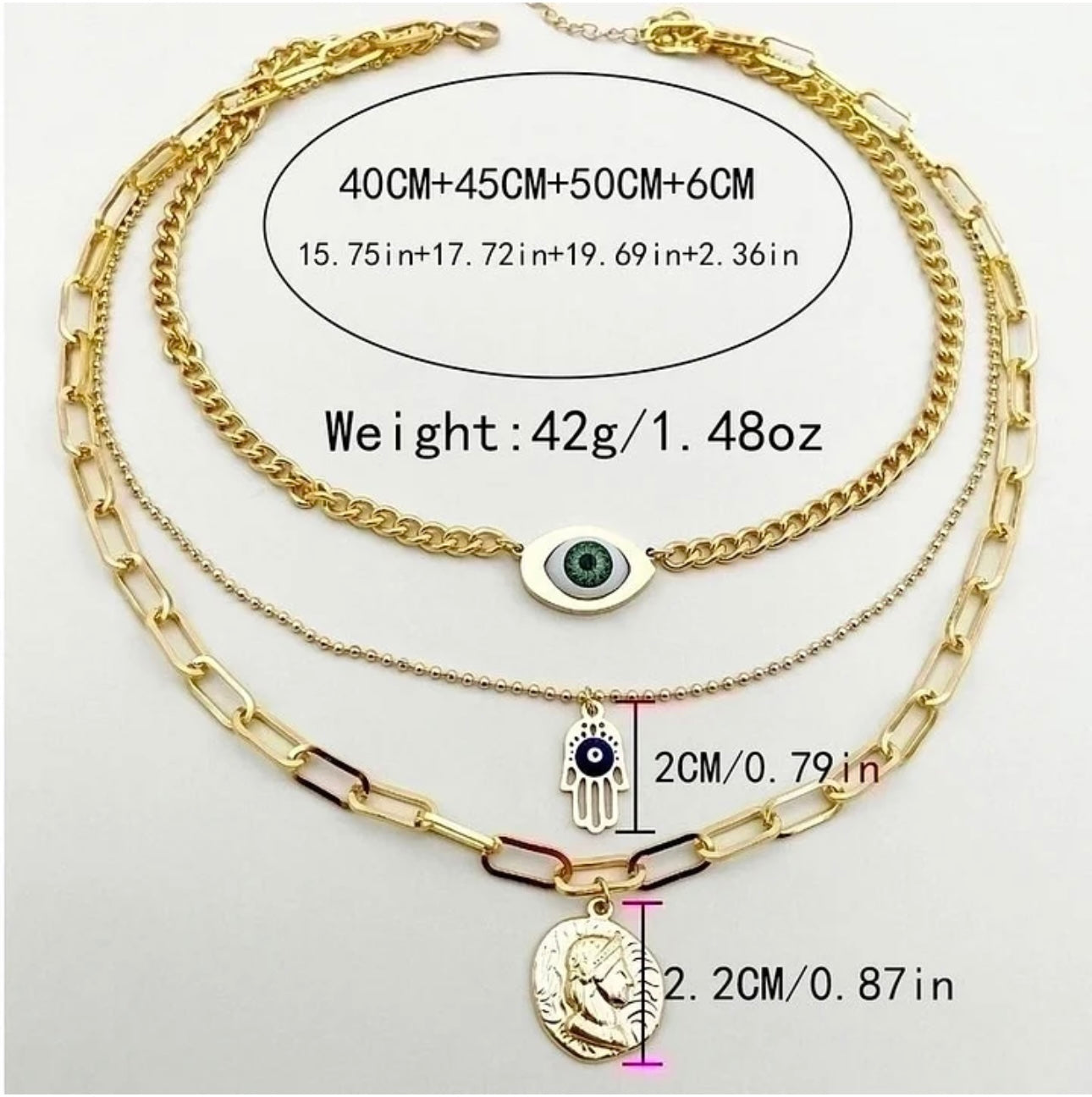 DEVIL'S EYE HAND PALM LAYERED NECKLACES