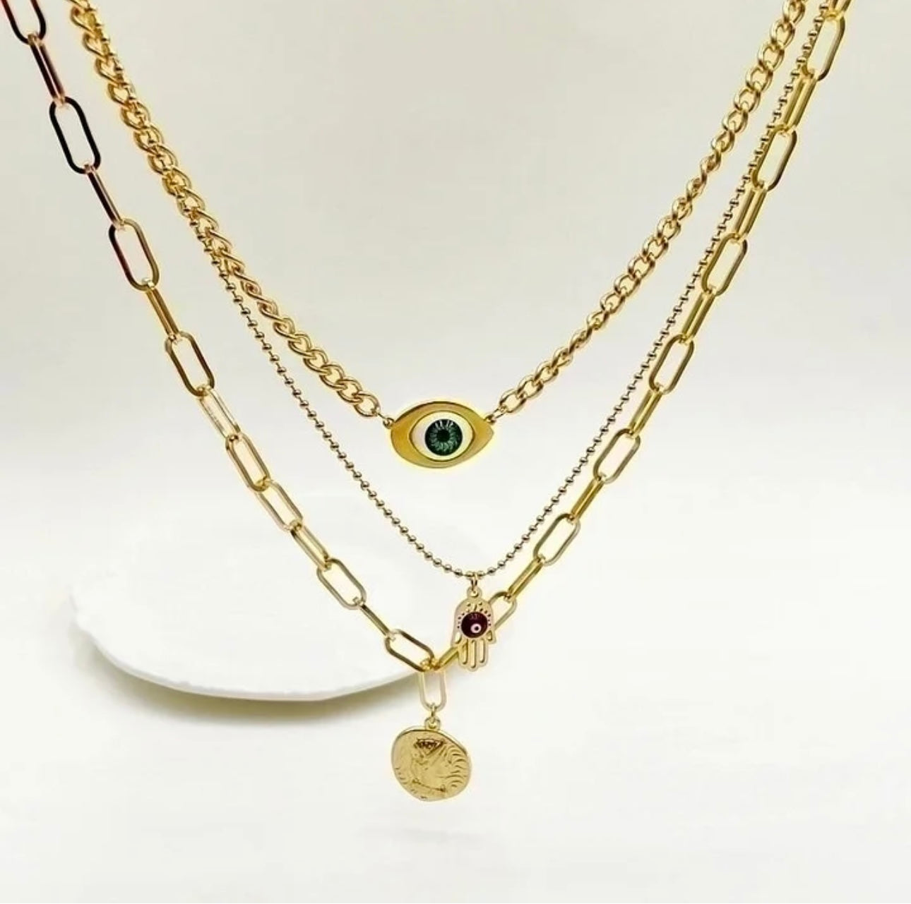 DEVIL'S EYE HAND PALM LAYERED NECKLACES