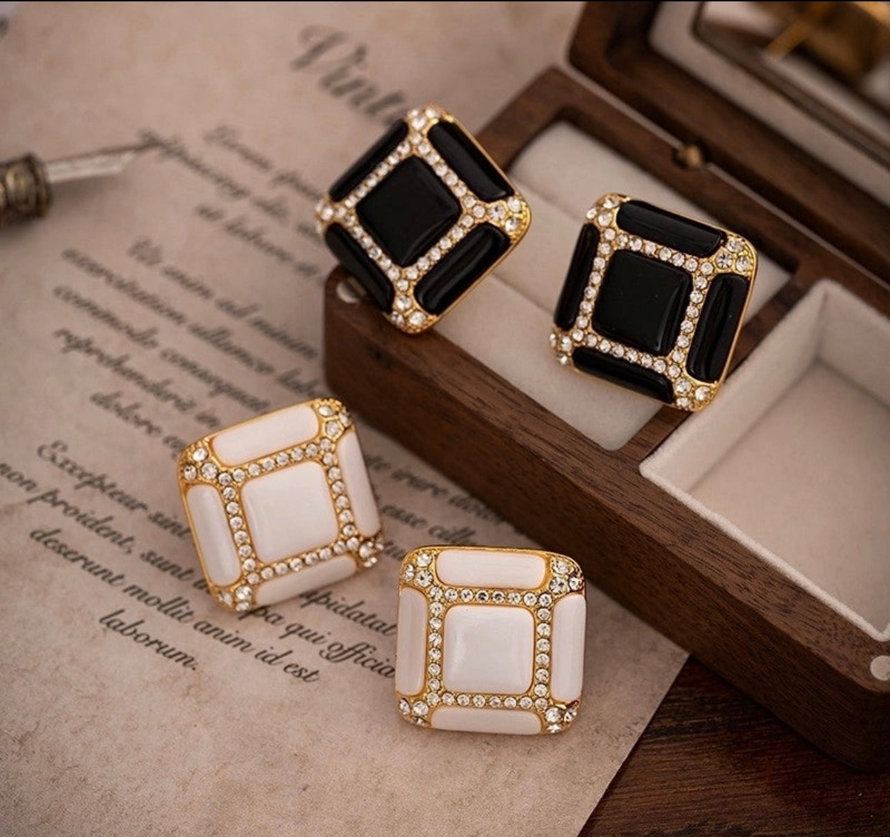 Asymmetrical Round Square Earrings Ear Studs