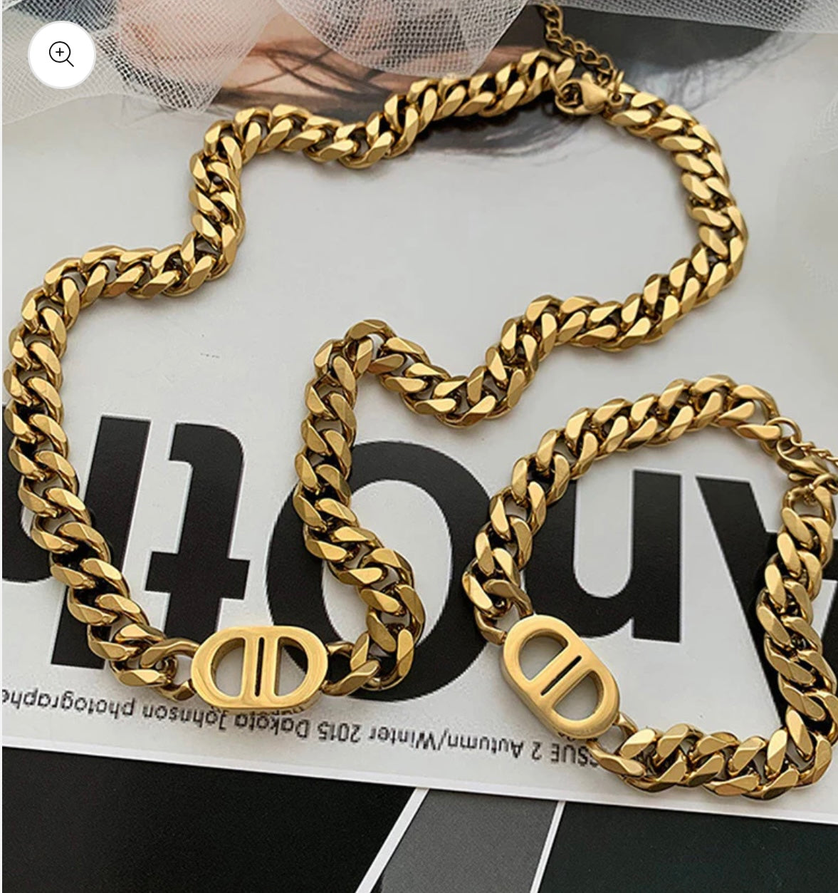 CUBAN DOBLE D NECKLACE BRACELET SET