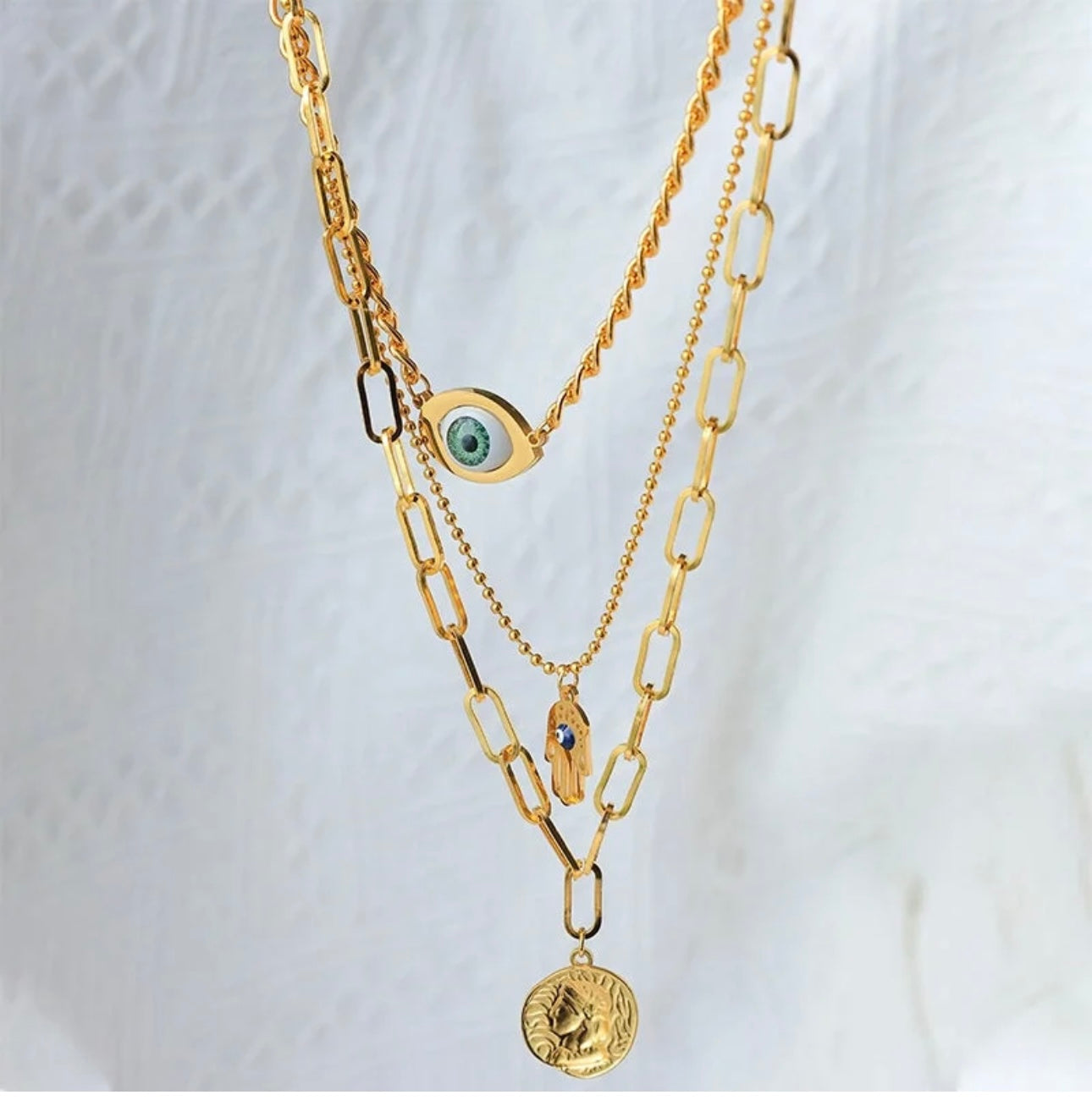 DEVIL'S  EYE HAND PALM LAYERED NECKLACES