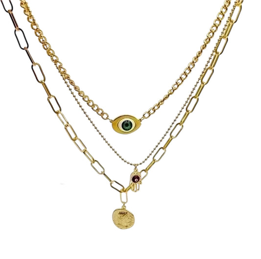 DEVIL'S  EYE HAND PALM LAYERED NECKLACES