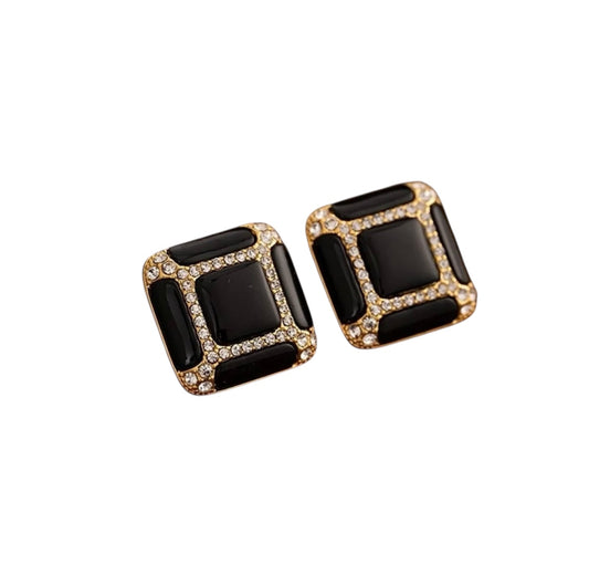 Asymmetrical Round Square Earrings Ear Studs